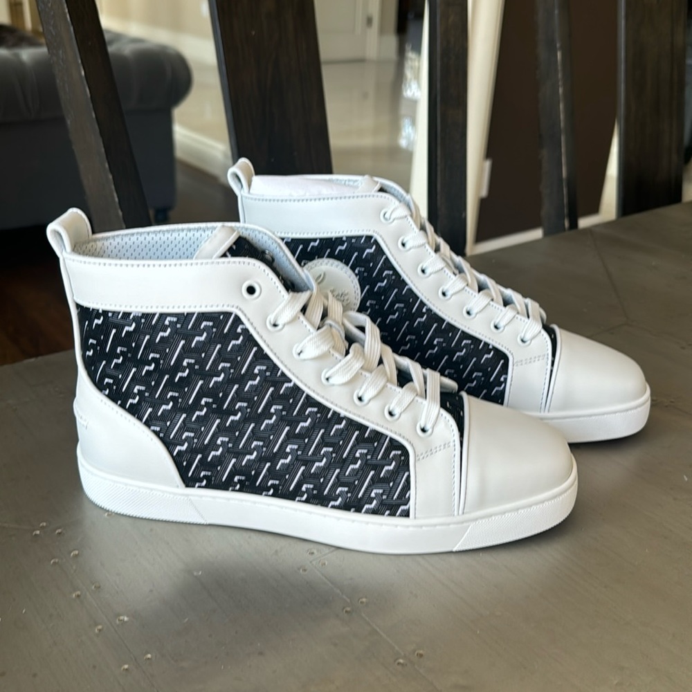 Christian Louboutin louis orlato flat white black techno high top sneaker sz 45